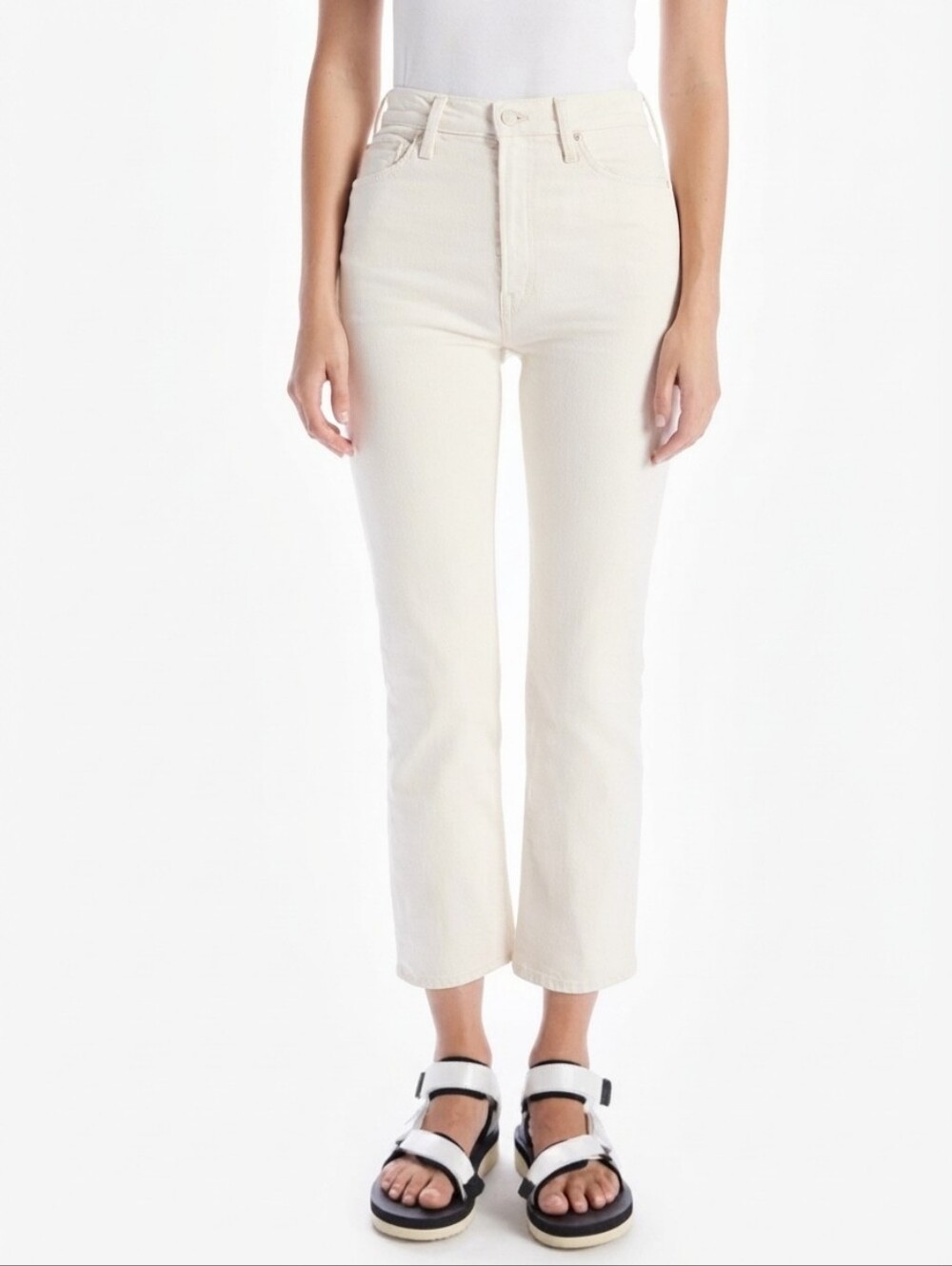 MOTHER High Waisted Rider Ankle Jean Act Natural White Straight-Leg Size 27